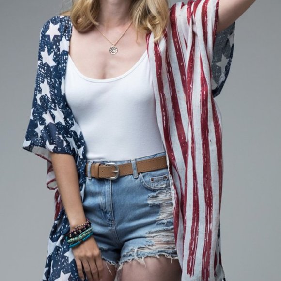 NEW American Flag Short Sleeve Kimono Wrap - Picture 4 of 12